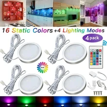 

RGB LED Cabinet Light Color Changing Puck Lights Remote Control Dimmable Lamp Under Closet Kitchen Counter Furniture RV Lighting