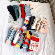 5 пар в наборе,, милые женские Носки с рисунком героев мультфильмов, хлопковые хипстерские женские забавные носки Фламинго Harajuku, трендовые