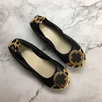 

New Spring/Autumn Genuine Leather Women's Shoes Fashion Solid Casual Loafers Foldable Ballet Flats Slip-on Shallow Women's Flats