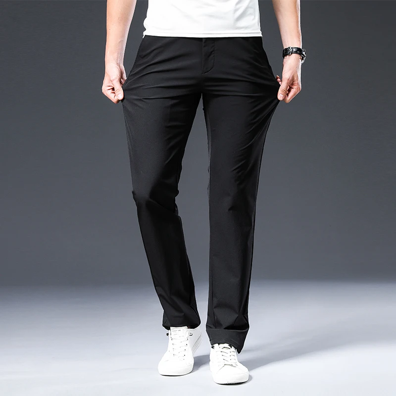 BROWON 2020 New Arrival Men's Pant Spring Summer Breathable Solid Color Mid Straight Loose Men Trousers Plus Size 42 BROWON 2020 New Arrival Men's Pant Spring Summer Breathable Solid Color Mid Straight Loose Men Trousers Plus Size 42