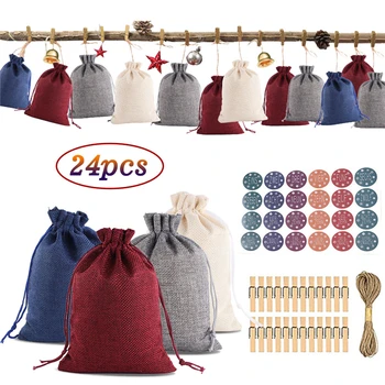 

Christmas Pattern Candy Bag 1-24 Advent Calendar Bundle Cotton Linen Gift Bag Party Handbag Merry Christmas Storage Package J50