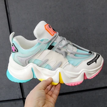 

2020 Summer Women Sneakers Vulcanize Breathable Rainbow Color Fashion Casuals Height Increasing Female Chunky Zapatos De Mujer