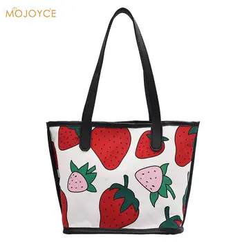 

Popular Simple Female Daily Bag Strawberry Print Women Canvas Handbag Large Capacity Pouch Casual Shoulder Bag