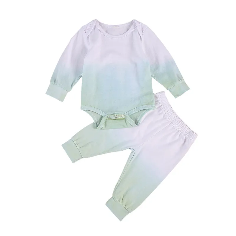 

2PCS Baby Fall Outfits Clothes 2020 Unisex Boy Long Sleeve Gradient Print Bodysuit + Elastic Waist Pants Newborn Set