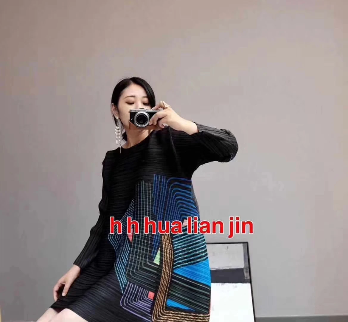Горячая Распродажа Miyake модное платье с принтом в полоску, платье со складками, с рукавами-колокольчиками