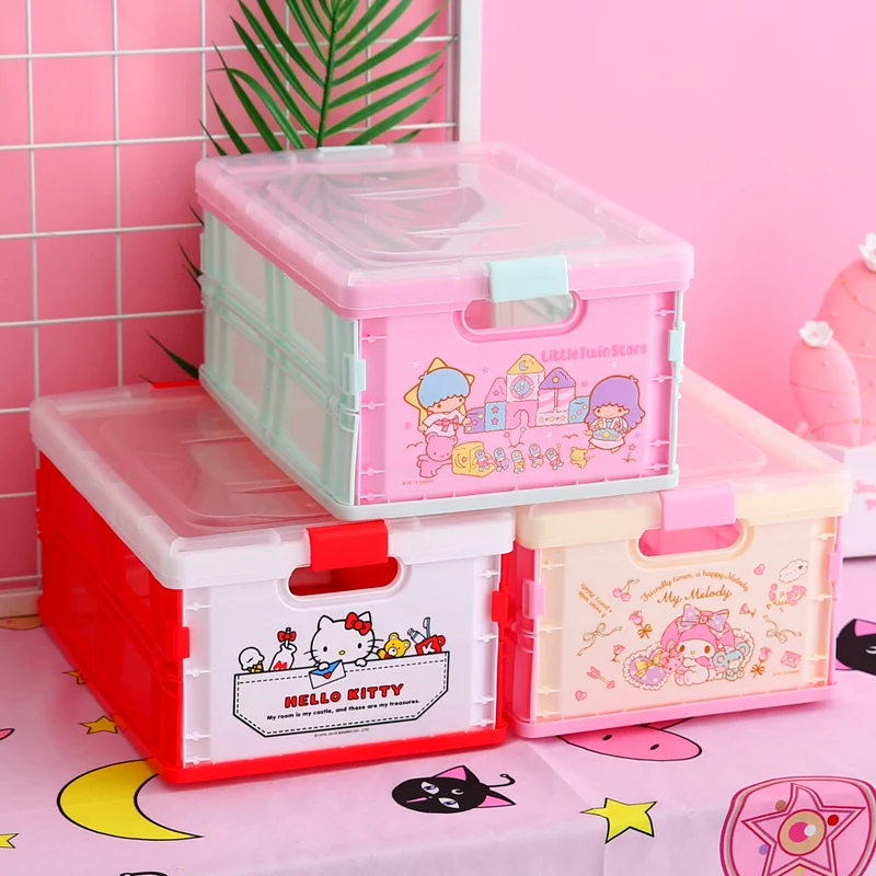 Hello kitty прозрачный покрытый косметический канцелярский ящик складной пластиковый органайзер коробка Девочка милая Бытовая коробка для хранения еды для перекуса
