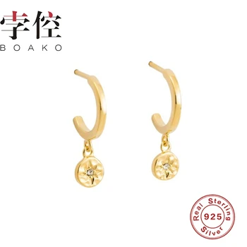 

BOAKO Round Pendant Earring For Women 925 Silver Earrings Trendy 2020 Korean Drop Earring Jewelry Aros Pendientes Brincos