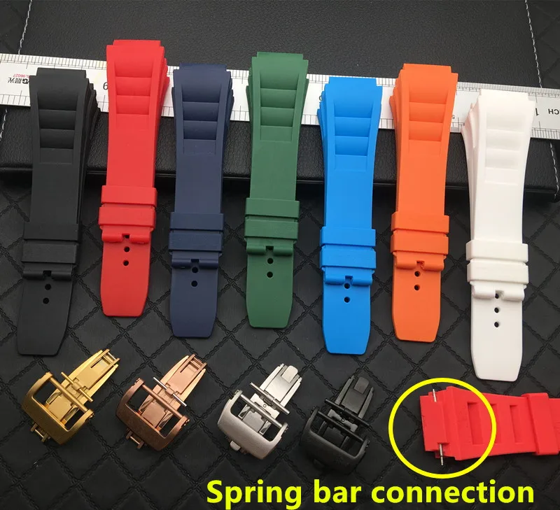 

Soft Nature Silicone Rubber 25mm Watchband For Richard Watch Mille Strap band Bracelet butterfly buckle for spring bar series