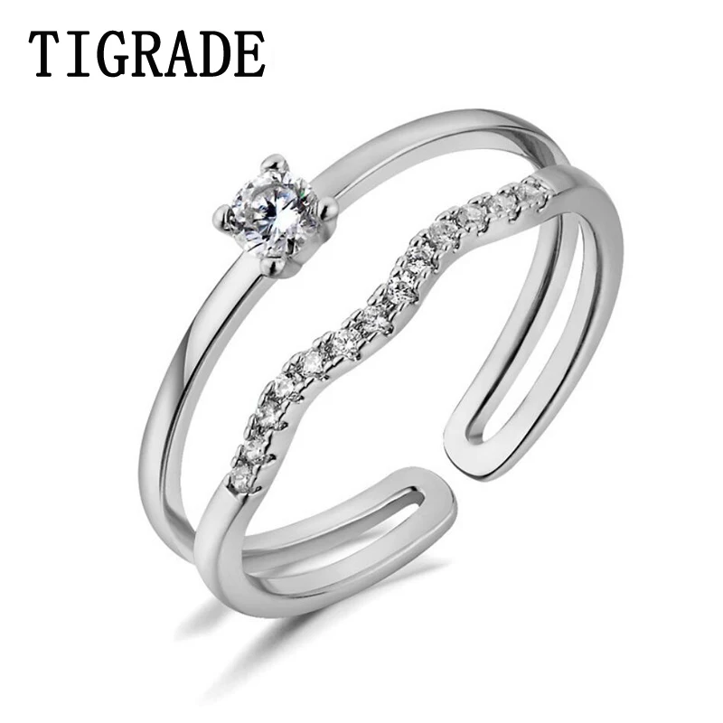 

Tigrade Silver Color Bridal Sets Ring Woman Rose Gold Romantic Wedding Jewelry Band Opening Size Adjustable anillos mujer Female