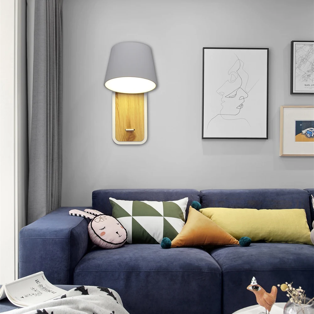 Lâmpada de Parede com Base Madeira e Interruptor Luminárias para Cabeceira Artpad Branco Neutro Led Nordic Parede Escada Corredor Leitura 7 w 8 Artpad 7 w branco neutro led nordic