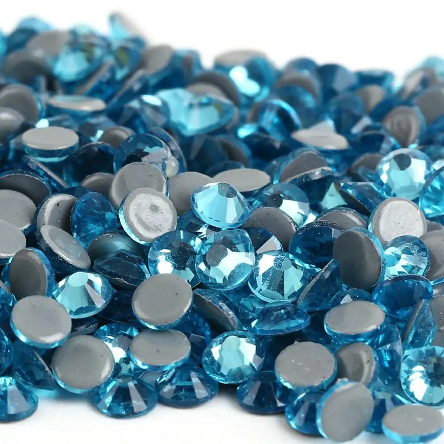 ss3,ss4,ss8,ss12,ss34 Hot fix Rhinestone Glitter Strass Flatback Glass Crystal Hotfix stones Iron on Rhinestones For Garment - Цвет: Aquamarine