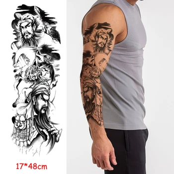 

waterproof temporary tattoo sticker full arm Chinese ancient hero warrior black tatoo fake tatto flash tattoos to man woman kid