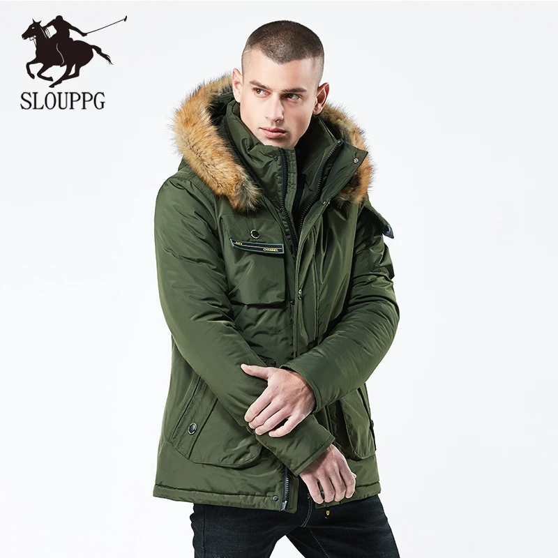 SLOUPPG Мода зимняя Модная Повседневная парка однотонная Утепленная зимняя куртка для мужчин теплое пальто Мужская Новая ветрозащитная одежда