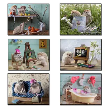 

DIY Diamond Painting Hedgehog Family Diamond Embroidery 5D Full Square/Round Diamond Mosaic Picture of Rhinestones Arts & Crafts