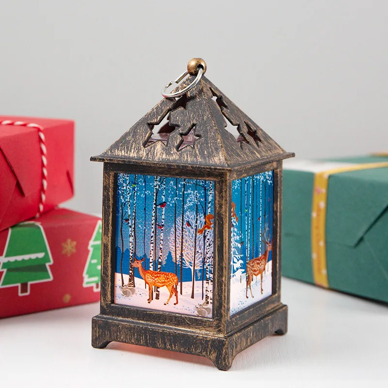 Christmas Candlestick Retro Night Lamp Portable Lights Old Man Snowman Flame Atmosphere Light Xmas Decorations