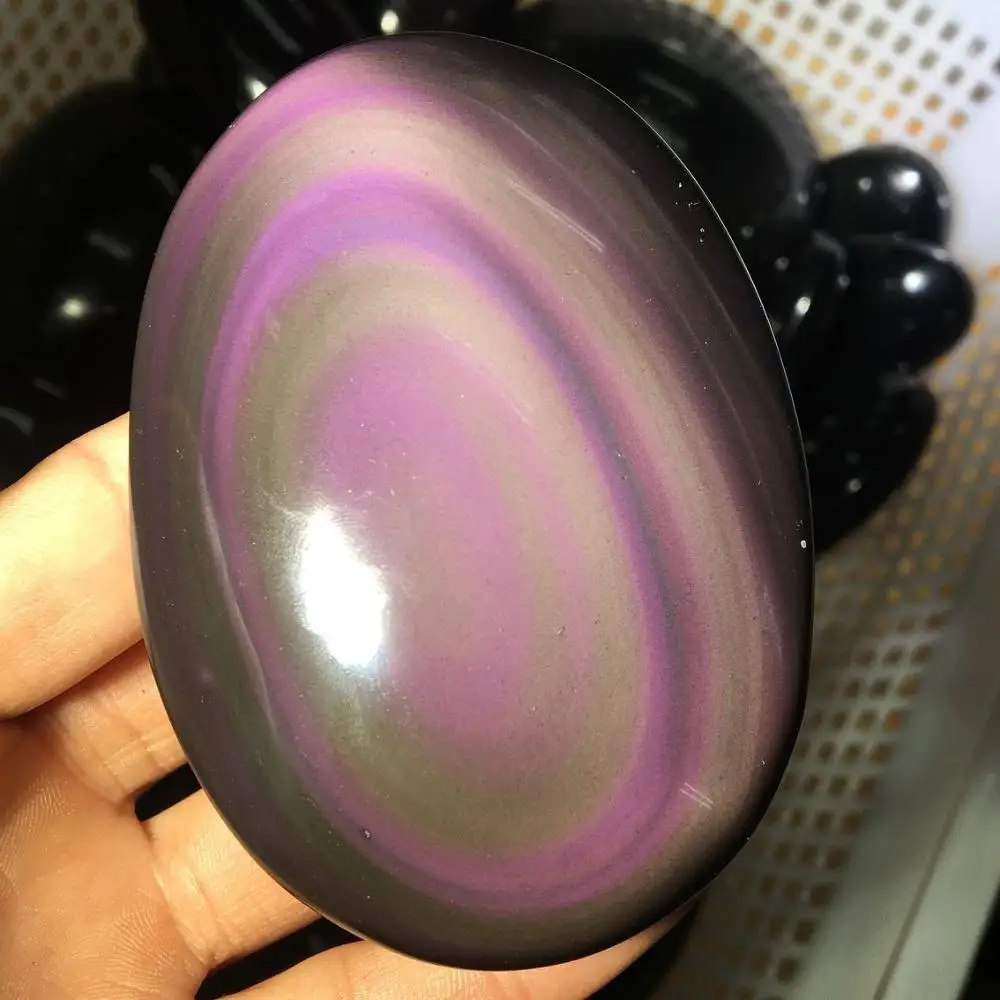 

High Quality Natural Rainbow Obsidian Palm Stones Reiki Gem For Healing Decoration