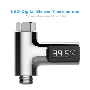 

LED Display Celsius Water Temperature Meter Monitor 360 Degrees Rotation Flow Self-Generating Electricity Shower Thermometer