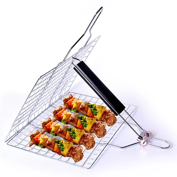 

1pc Folding BBQ Grilling Basket Stainless Steel Nonstick Barbecue Grill Basket Tools Grill Mesh For Fish Camping BBQ Accessories