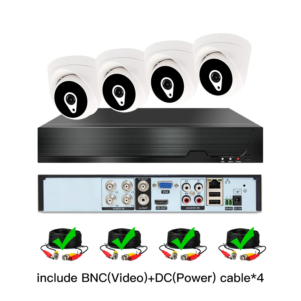 4ch 5MP AHD комплекты системы видеонаблюдения CCTV безопасности Гибридный DVR Крытый Купол AHD камера видеонаблюдения P2P XMEYE 5MP комплекты - Цвет: with cable