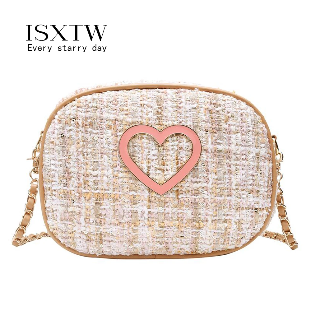 

ISXTW Women's light luxury messenger bag Flap for Women fashion love metal buckle crossbody bag wild trend shoulder bag / A64