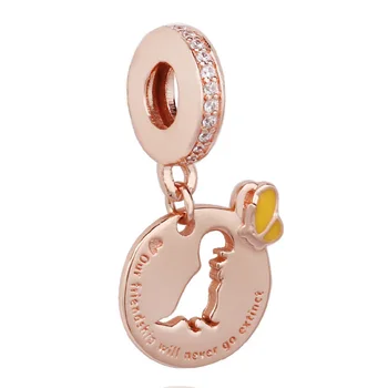 

New 925 Sterling Silver Bead Charm ROSE DINOSAUR wITH yellow enamel butterfly Beads Fit Bracelet Bangle Diy Jewelry
