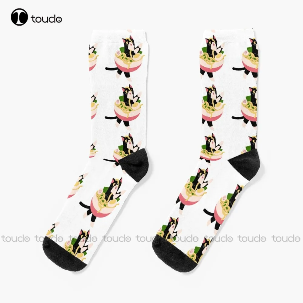 

Cat Ramen Socks Funky Socks Christmas Gift Custom Unisex Adult Teen Youth Socks Women Men 360° Digital Print Hd High Quality