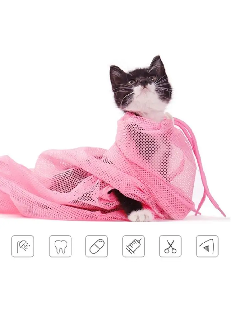 Portable Cat Grooming Restraint Bag Pet Durable Bath Washing Shower Net Adjustable Multifunctional Breathable Anti-Bite