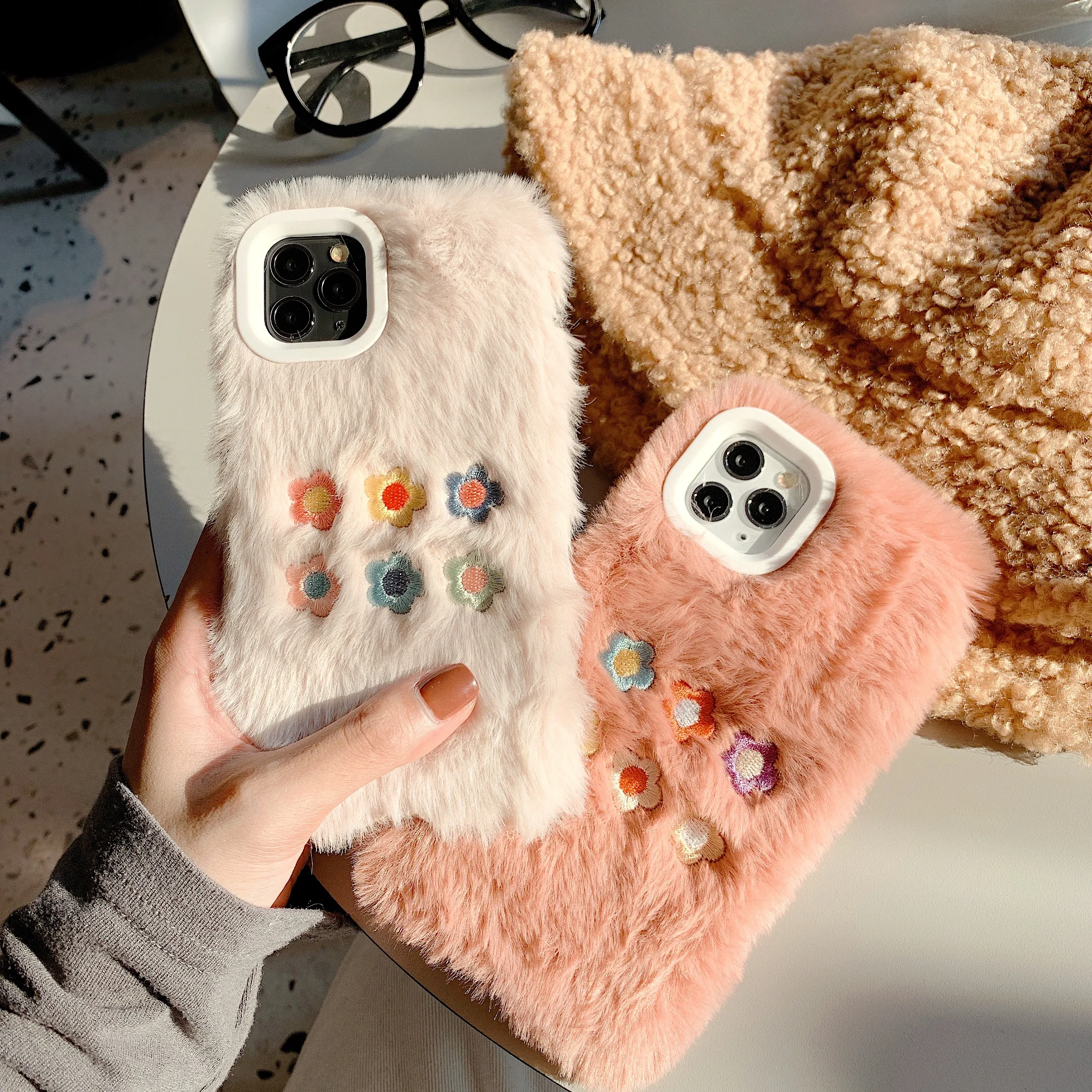 ORYKSZ 3D роскошный пушистый цветок плюшевые теплые чехлы для телефонов iPhone 11 Pro Max 6 6S