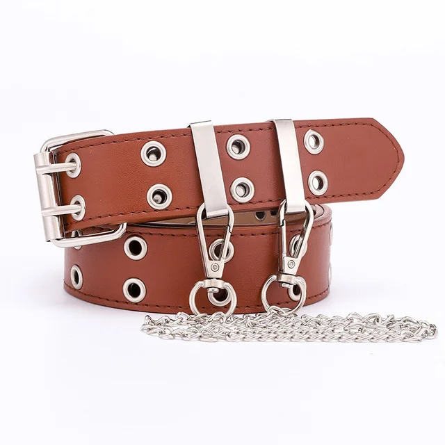 

Hip Hop Gothic Punk Style Waist Chain Belt Women Fashion Double Row Eyelet Pin Buckle jeans Pants Waistband Decoration Accessory
