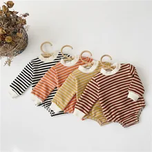 Осенне-зимняя Корейская одежда для новорожденных, флисовые комбинезоны в полоску, модная одежда