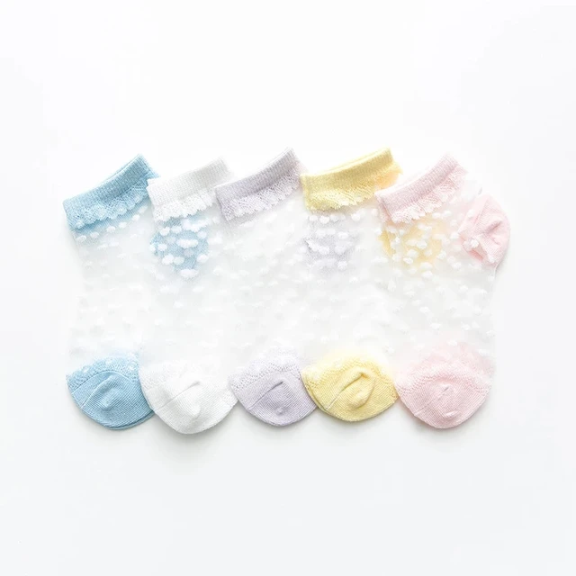 5 Pairs/Lot Girls Socks Summer Breathable Children Short Ankle Socks For 1-12 Years Kids Soft Cotton Lace Princess Mesh Socks Colorful