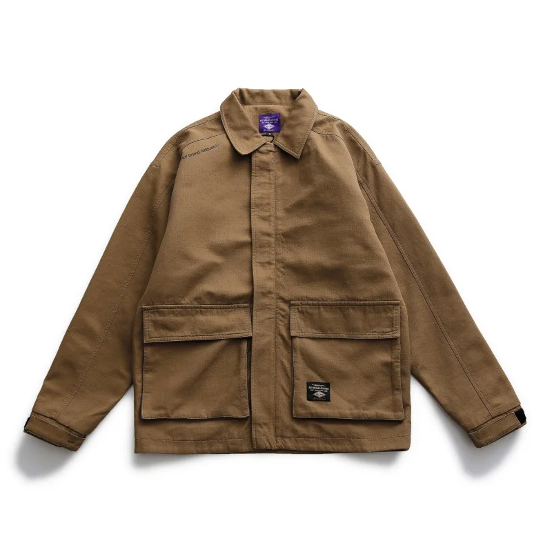

City Where the Product 2019 Autumn New Style Japanese-style Origional Shoulder Joint Retro Jacket Solid Color Multi-pockets Coat