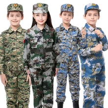 Детская военная форма, одежда для скаутинга в армейском стиле, камуфляжная детская одежда для костюмированной вечеринки+ штаны+ шляпа+ пояс, комплект для мальчиков и девочек, праздничные костюмы