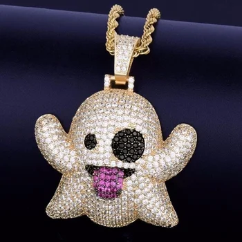 

Ghost Necklace and Pendant with Tennis Chain Gold and Bling Cubic Zircon Men Jewelry