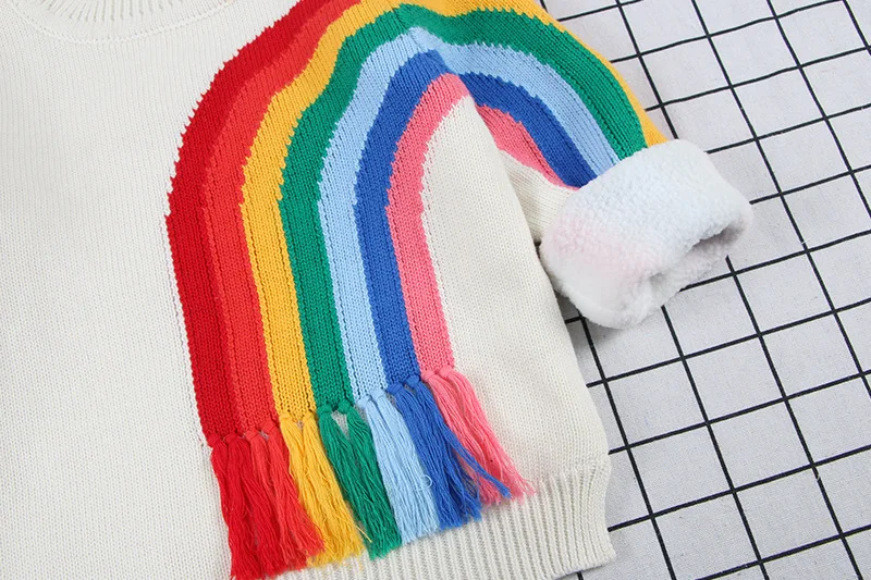 Christmas Rainbow Children Knitted Pullover Matching Family Outfits Mom and Daughter Clothing Sweater Baby Winter Colthes