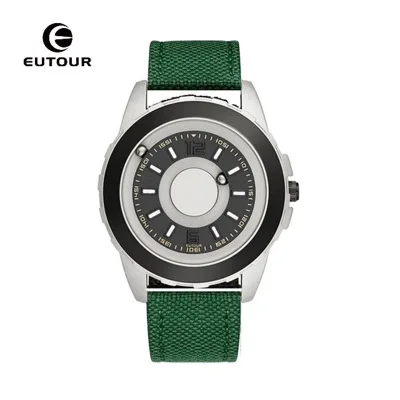 Silver Green Canvas Модные мужские кварцевые часы с магнитным шариком, брезентовый ремешок, тренд, слепые прикосновения, черные технологии, Wo мужские наручные часы, EUTOUR - Цвет: Silver Green Canvas