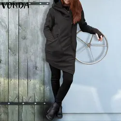 VONDA/женские толстовки с капюшоном сезона осень-зима 2019, женские толстовки с капюшоном с длинными рукавами, куртки на молнии, перемычка Hoody