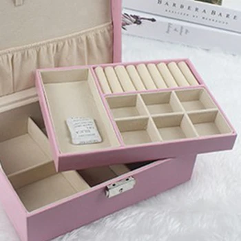 

2-Layer PU Leather Jewelry Box Necklace Rings Display Storage Organizer Case