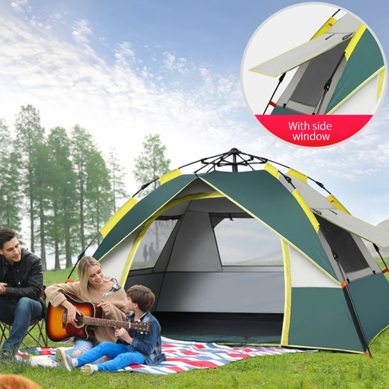 

Automatic Tent 2 People 3-4 Person Camping Tent Thicken Sunscreen Breathable Tough Pole Large Space Quicking Open Hiking Tent
