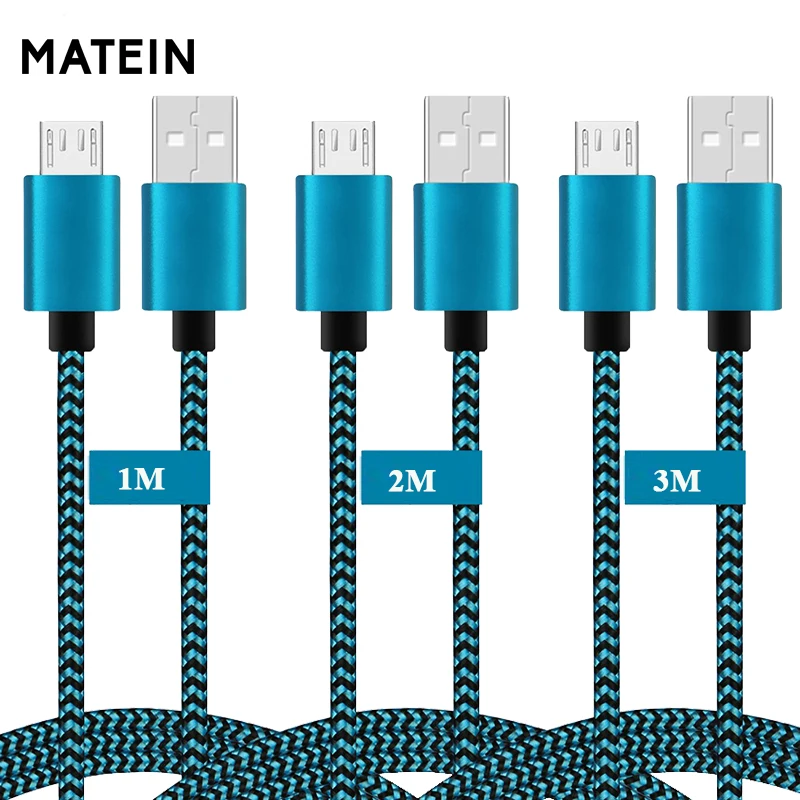 Matein нейлоновый Micro USB кабель 1 м 2 3 Быстрая зарядка для передачи данных galaxy S10 S10plus