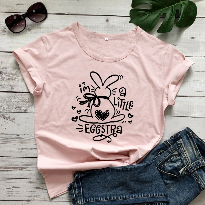 I'm A Little Eggstra T-shirt Cute Women Short Sleeve Bunny Easter Day Gift Tshirt Funny 90s Graphic Holiday Tees Tops Drop Ship | Женская