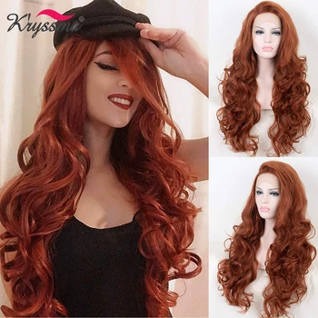 

Kryssma For Women Cosplay Wigs Long Wavy Wigs Copper Red Synthetic Lace Front Wigs For Party Heat Resistant Fiber Hair