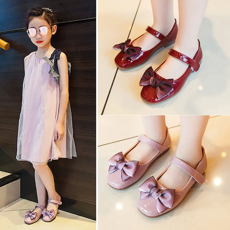 2020 New Bow Girl Leather Shoes For School Spring Party Big Kids Princess Wedding Children Shoes 3 4 5 6 7 8 9 10 11 12 Years