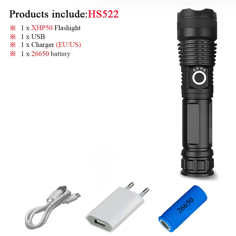 HS522D1 Люменов XLamp xhp70.2 самый мощный фонарик usb Zoom СВЕТОДИОДНЫЙ Фонарь xhp70 xhp50 18650 или 26650 перезаряжаемый аккумулятор для охоты - Испускаемый цвет: HS522D1