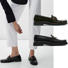 

Elmsk Shoes Woman England Style Office Lady Fashion Simple Leather Loafers Women Gold Buckle Slip-OnMokasin Flat Shoes Women