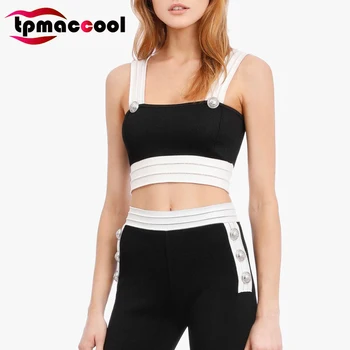 

Tpmaccool luxury designer 2020 summer womens tant top Metal Zip Metal buttons Knit Vest Outer Wear sexy bralette crop tops women