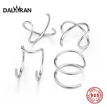 

DALARAN 1PCS Ear Cuff Earrings 925 Sterling Silver Gold Double Cross Korean Clip On Earrings For Women Fashion Silver Jewelry