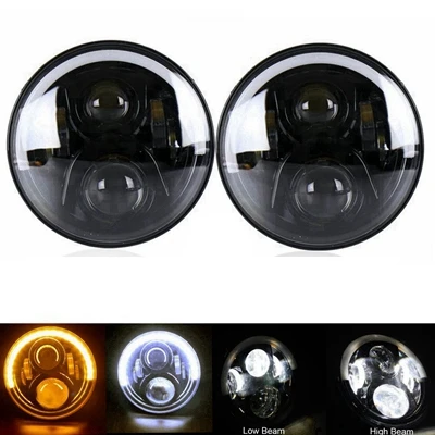 " светодиодный фары 60 Вт Высокий Низкий луч светодиодный H4 Halo Angel Eye DRL Янтарный указатель поворота для Jeep Wrangler JK TJ Land Rover - Цвет: 60w half halo