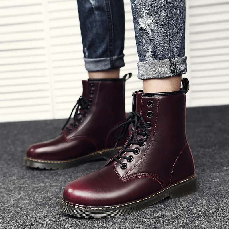 

Autumn And Winter New Style plus Velvet Warm Hight-top Boots Men Martin Boots Retro Leather Worker Boot Short Boots