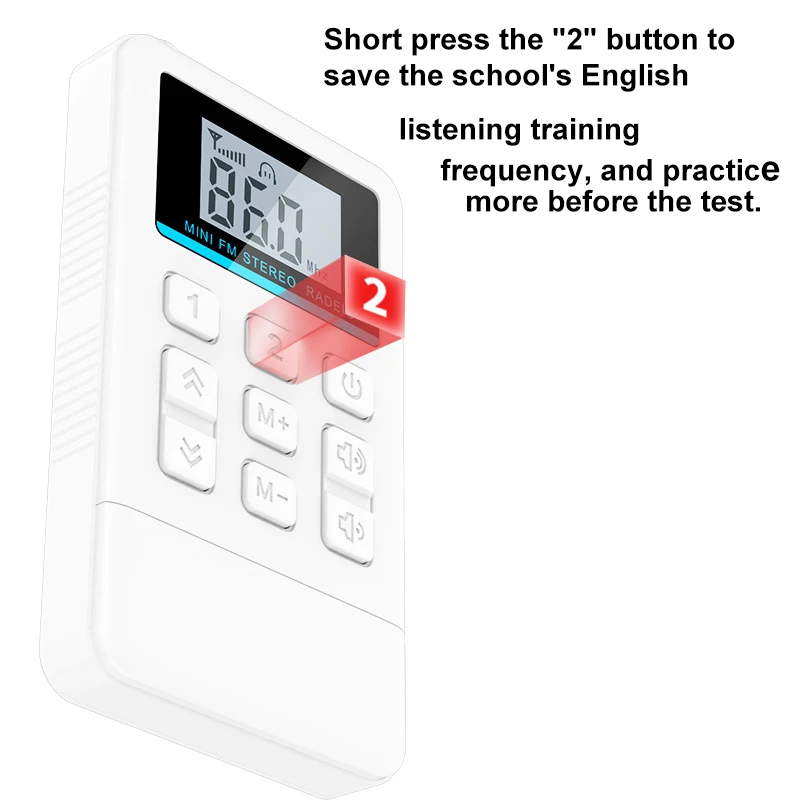 Mini FM Stereo Radio Portable Receiver 50-108MHz with LED Display Support Power off Memory Professional English Hearing Learning